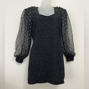 Black Dress with Sheer Gold Polka Dot Sleeves